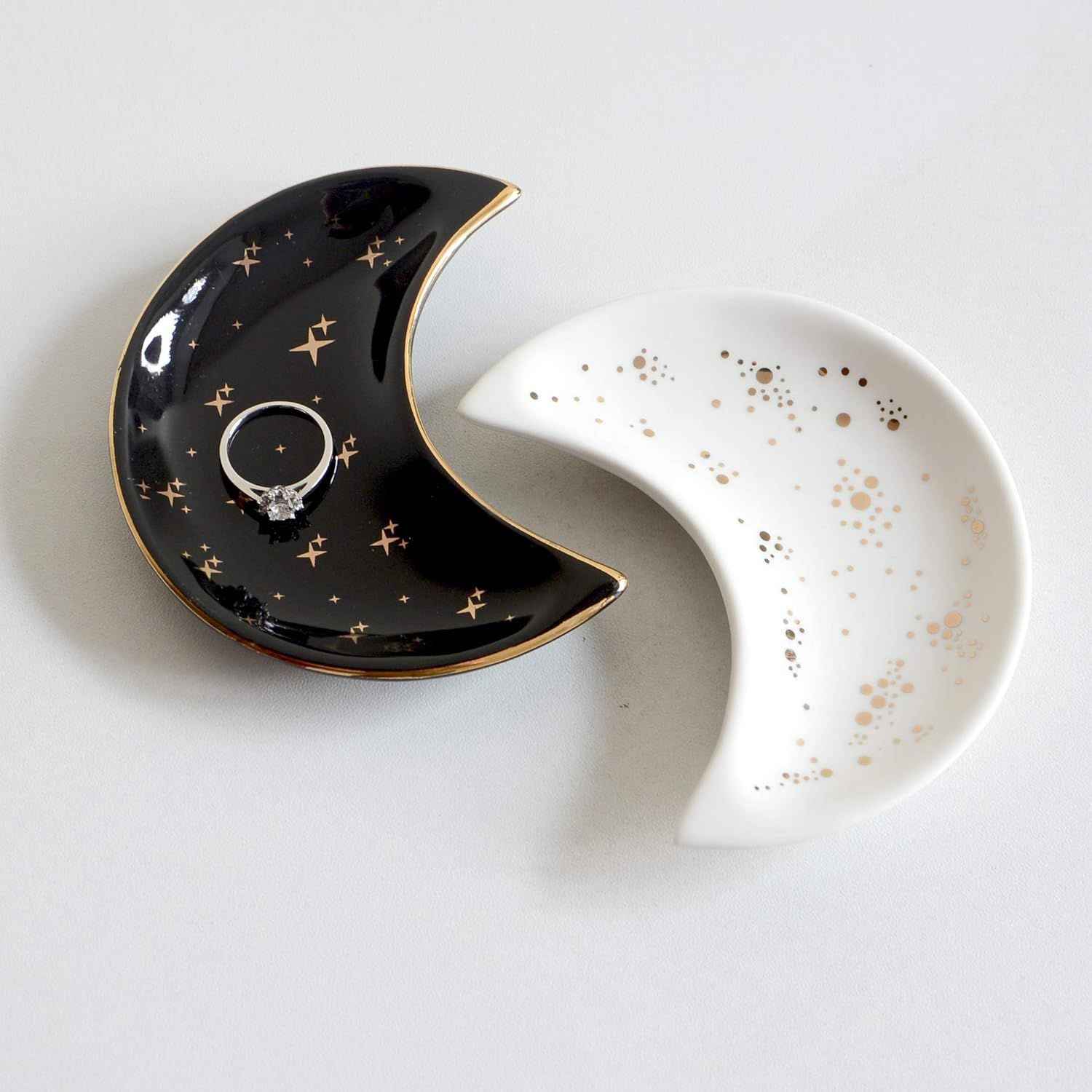 BIHOIB Small Moon Jewelry Dish Tray, Set of 2, Decorative Ceramic Trinket Dish, Modern Accent Tra... | Amazon (US)