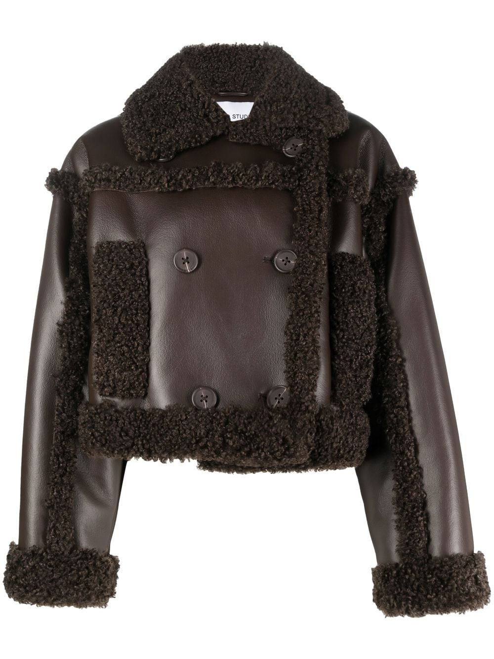 STAND STUDIO cropped faux shearling jacket - Brown | Farfetch Global