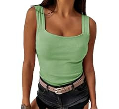 Ivay Womens Sexy Low Cut Square Neck Tank Top Casual Thick Strap Summer Solid Tops | Amazon (US)