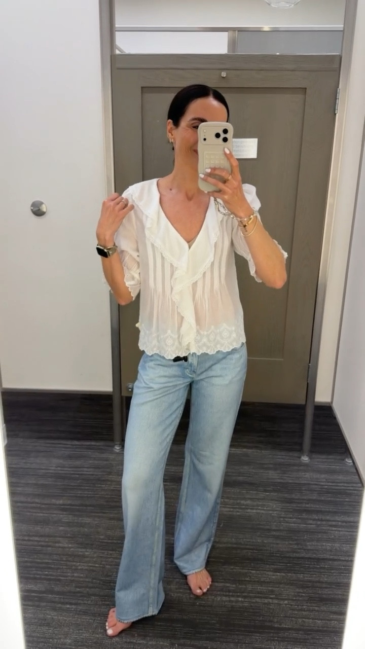 Spring outfit eith white blouse, sweatpant jeans, casual chic, nordstrom, madewell, anna monterio, annabrstyle

#LTKOver40