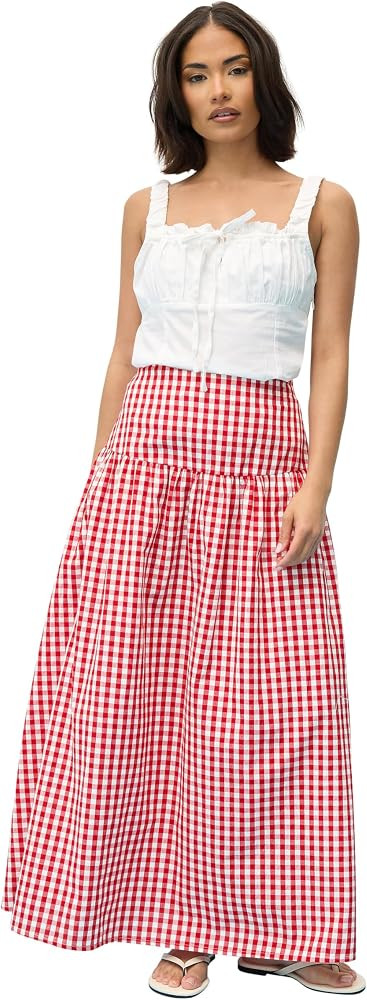 PixieGirl Petite Women's Gingham Print Maxi Skirt Black | Amazon (US)