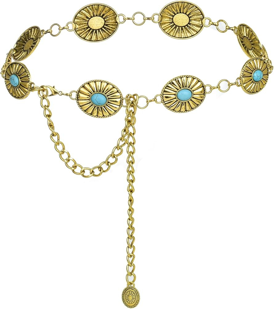 ILuvatar Western Concho Chain Belt for Womens Wide Metal Chain Golden Belt Daisy Sweater Belt Dec... | Amazon (US)