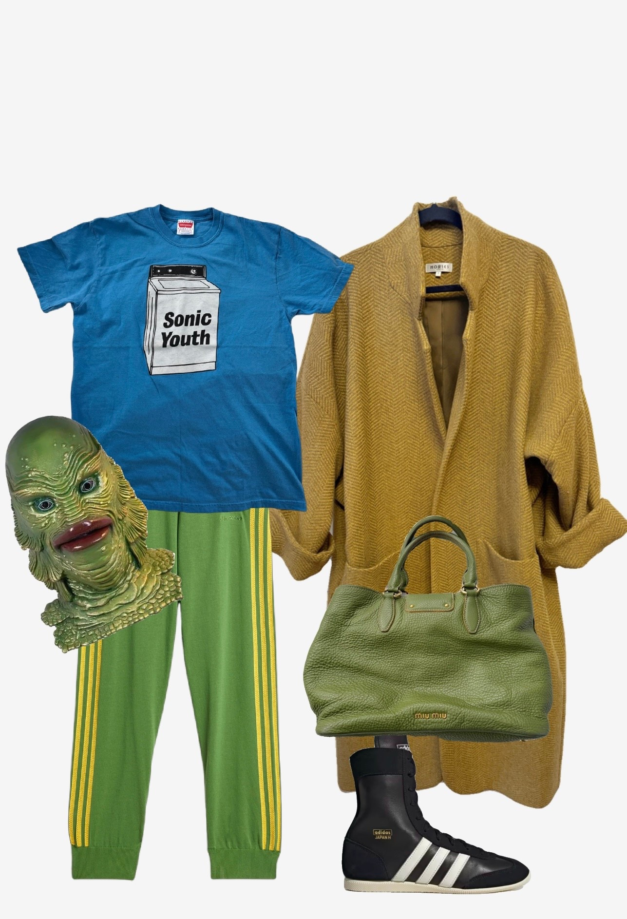 Happy Halloween! The Creature From the Black Lagoon is my husbands newest mask acquisition. Which is fitting because I often feel like I’ve just crawled out of a swamp. She screams Sonic Youth fan to me, so I went with that vibe, bringing out my @horsesatelier alchemical coat for the first time this season since it really complements the green.
I was also going to update the mask reel but I’m too lazy. 

Tee, bag, track pants are secondhand/vintage. 


#LTKOver40 #LTKStyleTip #LTKHalloween