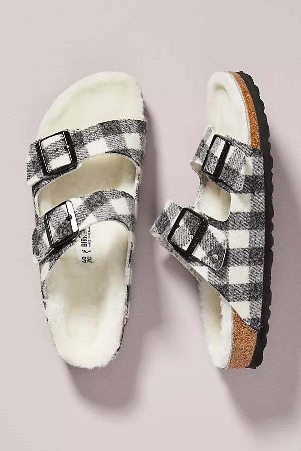 Birkenstock Plaid Arizona Shearling-Lined Sandals By Birkenstock in Black Size 41 | Anthropologie (US)