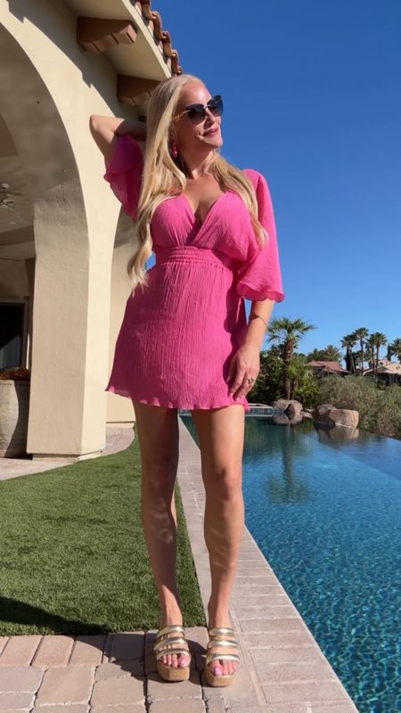 The cutest pink gauze cover-up! Also comes in white, sage green and navy. Also linked my favorite Vegas style pink bikinis and my new sunglasses, plus my favorite gold sandals. 

#swimwear #swimstyle #swimlook

#LTKSwim #LTKSeasonal #LTKTravel