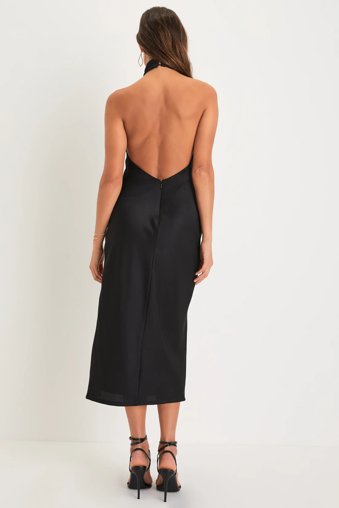 Beyond Classy Black Satin Halter Midi Dress | Lulus