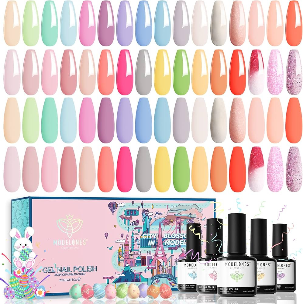 modelones 36 Pcs Gel Nail Polish Kit, 2023 Pastel Spring Gel Polish Set 7ML Soak Off Soft Pink Bl... | Amazon (US)