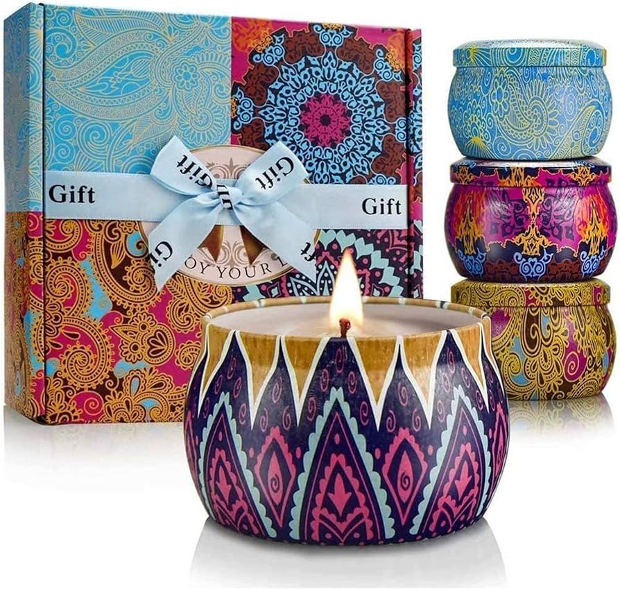 Scented Candles Gift Set, 8% Essential Oil, 4 Pack Aromatherapy Candle, Stress Relief Gifts for Wome | Amazon (US)