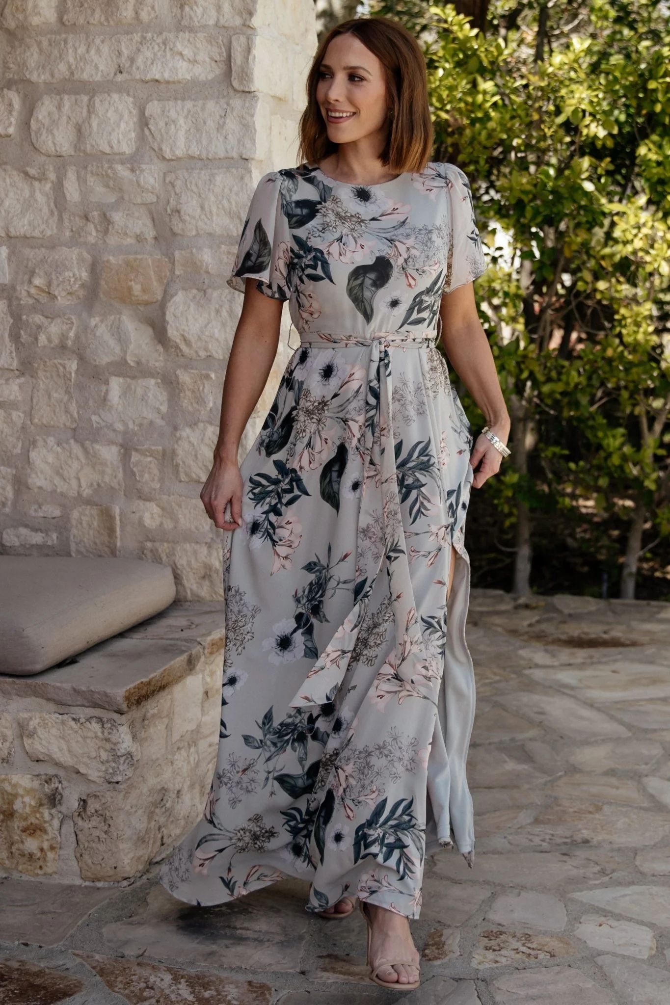 Naomi Short Sleeve Maxi Dress | Pale Blue Floral | Baltic Born