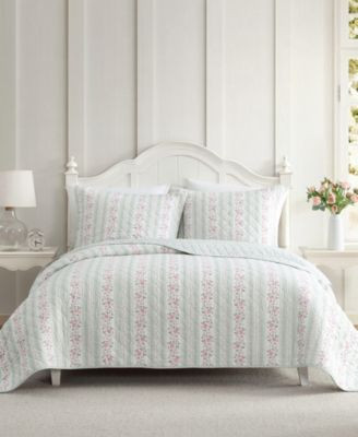Laura Ashley Rosebud Stripe Reversible Quilt Sets | Macy's