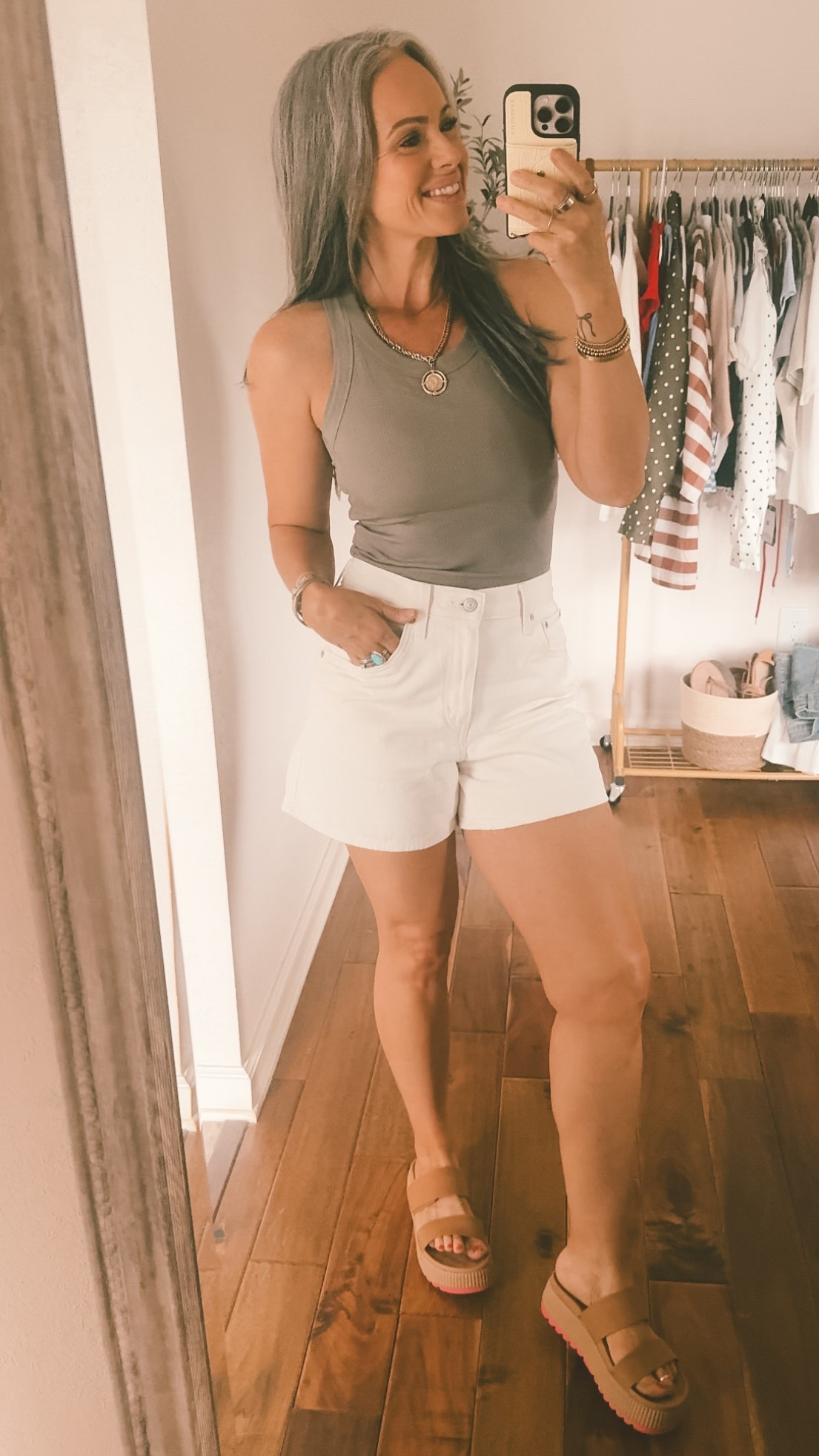 Size small in the tank it has a built in bra!! So nice!!
True size 27 in the shorts( they’re on sale) 
True size in the shoes #summeroutfit #summervibes #summerfashion #momstyle #builtinbratank #levis

#LTKootd #LTKOver40 #LTKmomlife