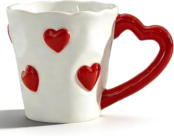 Ceramic Coffee Mug - 8.5 Oz Elegant 3D Heart Embossed Tea Cups for Latte, Hot Tea, Cappuccino, Mi... | Amazon (US)