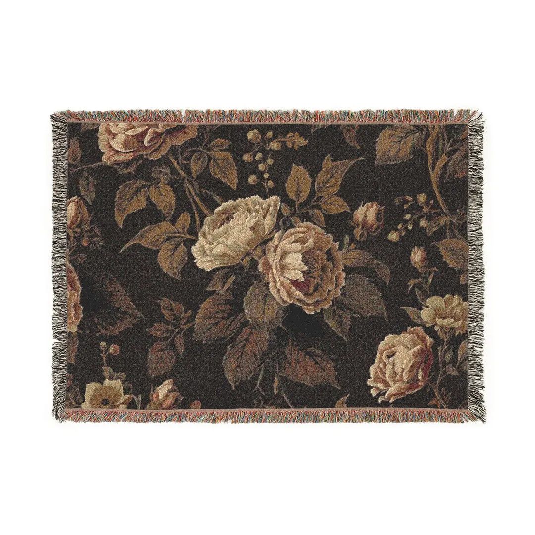 Vintage Rose Floral Woven Blanket | Tapestry Throw, Cottagecore Home Decor - Etsy | Etsy (Global)