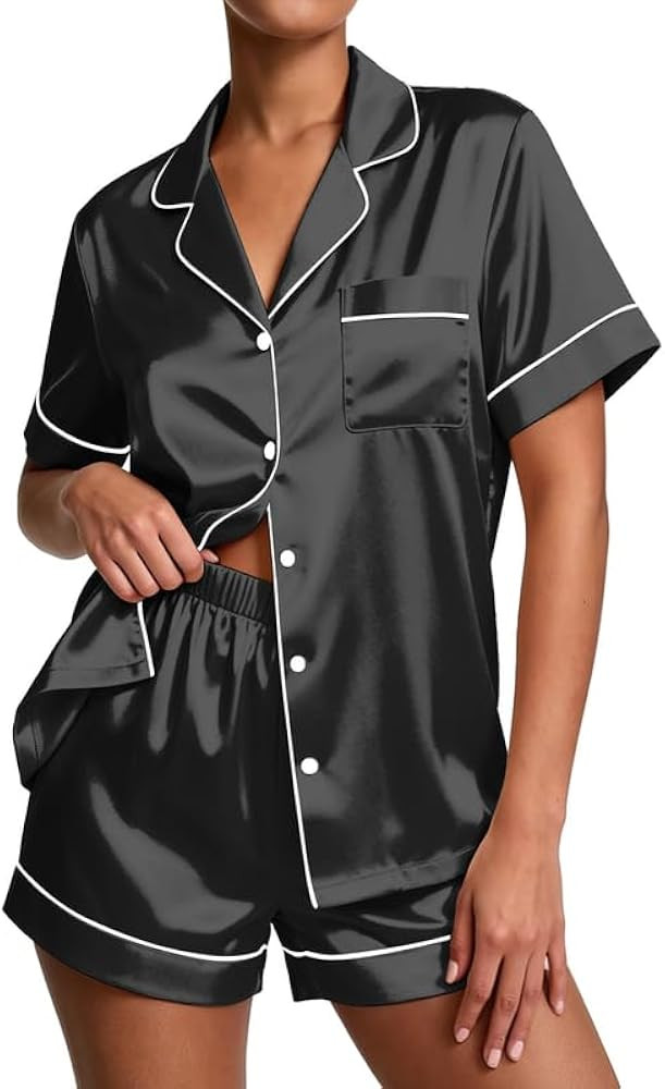Ekouaer Pajamas for Women Set Silk Satin Pjs Button Down Sleepwear Summer Loungewear Top and Shor... | Amazon (US)