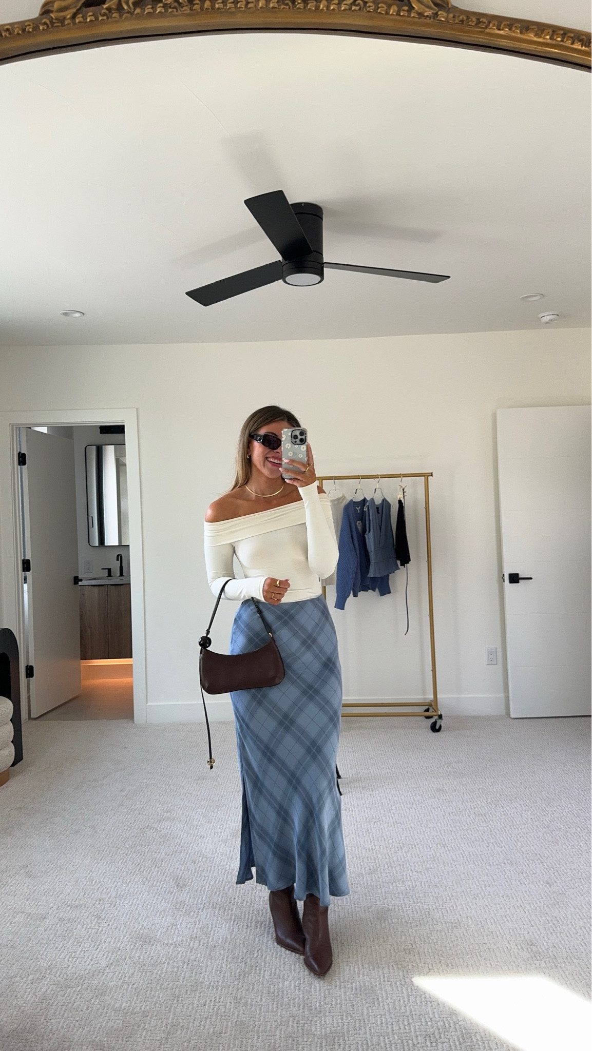 Walmart fall capsule collection off the shoulder long sleeve white top with blue midi skirt

Sized down to an xs in both 

Electric picks code: emerson20

#LTKStyleTip #LTKFindsUnder50 #LTKSeasonal