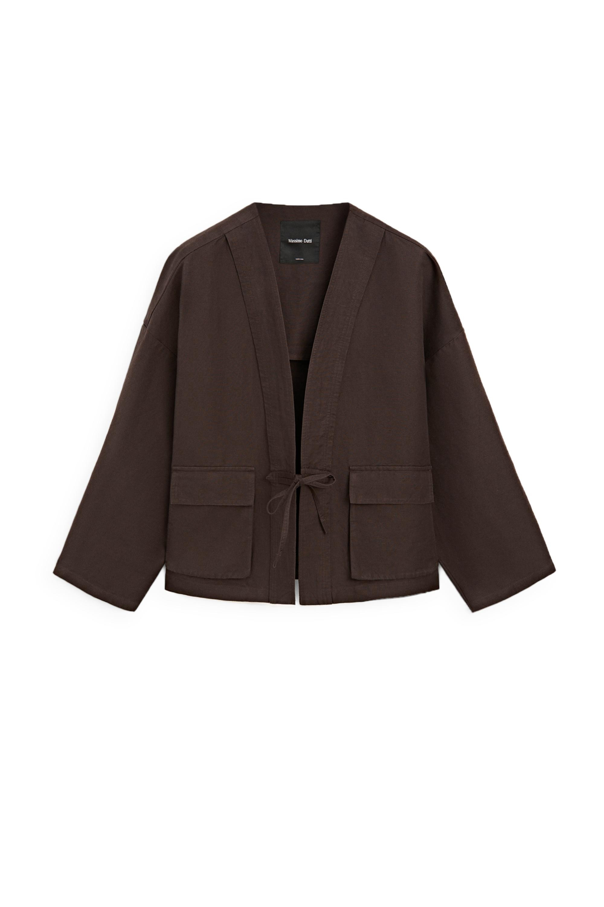 Cotton and linen pocket kimono - BROWN | Massimo Dutti UK