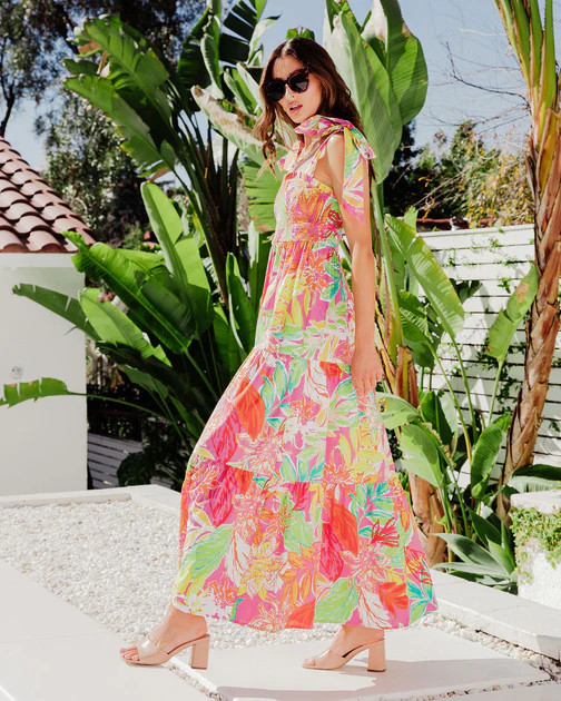 Lost In The Tropics Printed Smocked Cotton Maxi Dress | VICI