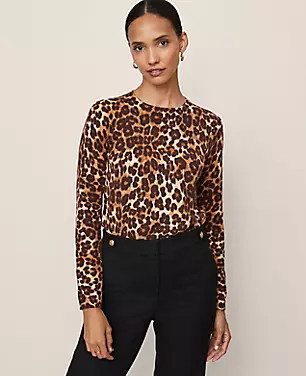 Animal Print Essential Crew Neck Sweater | Ann Taylor