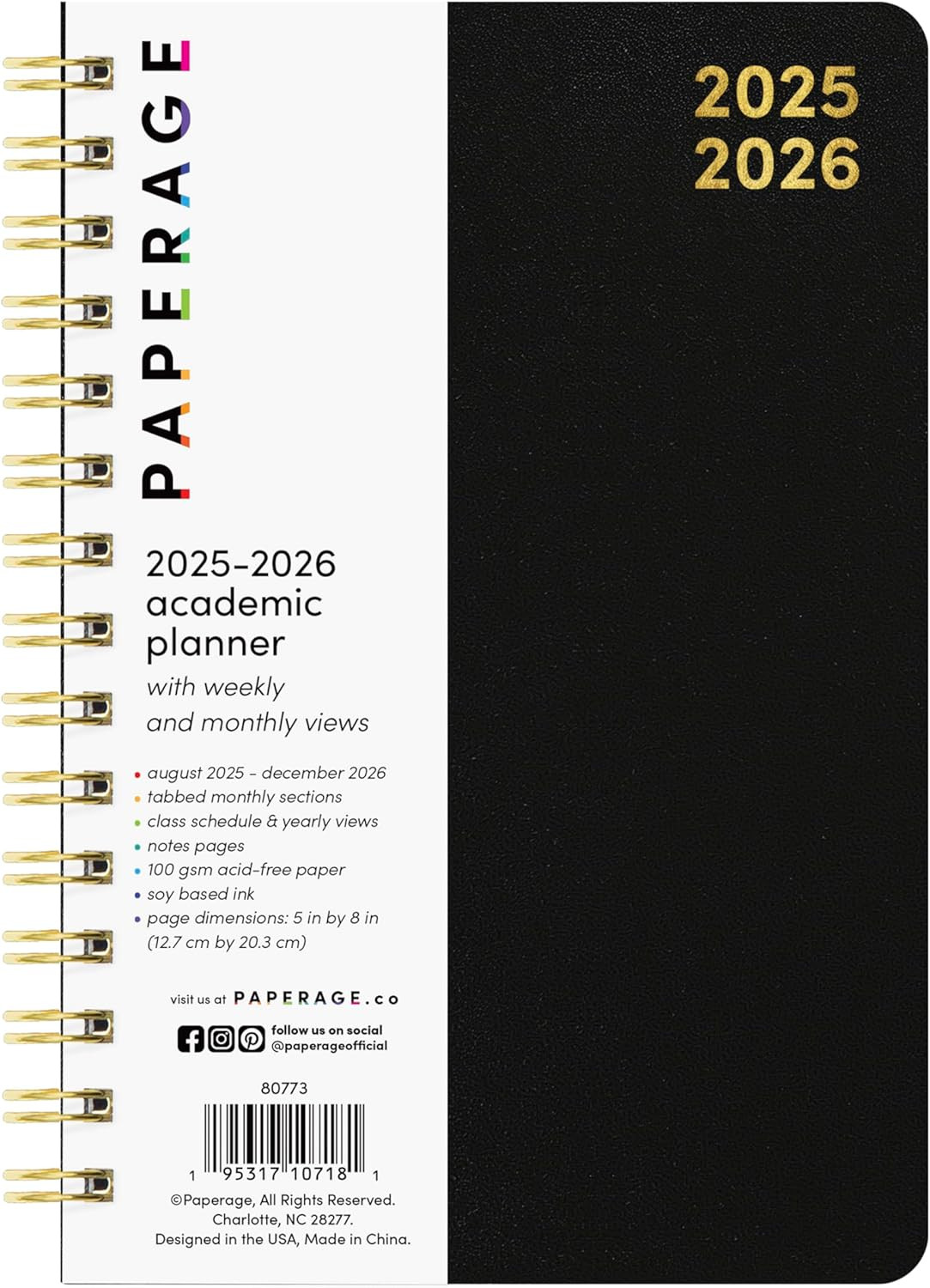 PAPERAGE 17 Month Academic Planner 2025-2026, Weekly & Monthly Spreads, August 2025 - December 20... | Amazon (US)