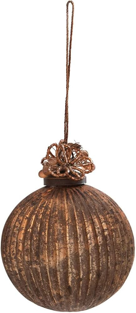 Creative Co-Op Embossed Glass Ball Ornament with Beads, Antique Copper Finish | Amazon (US)
