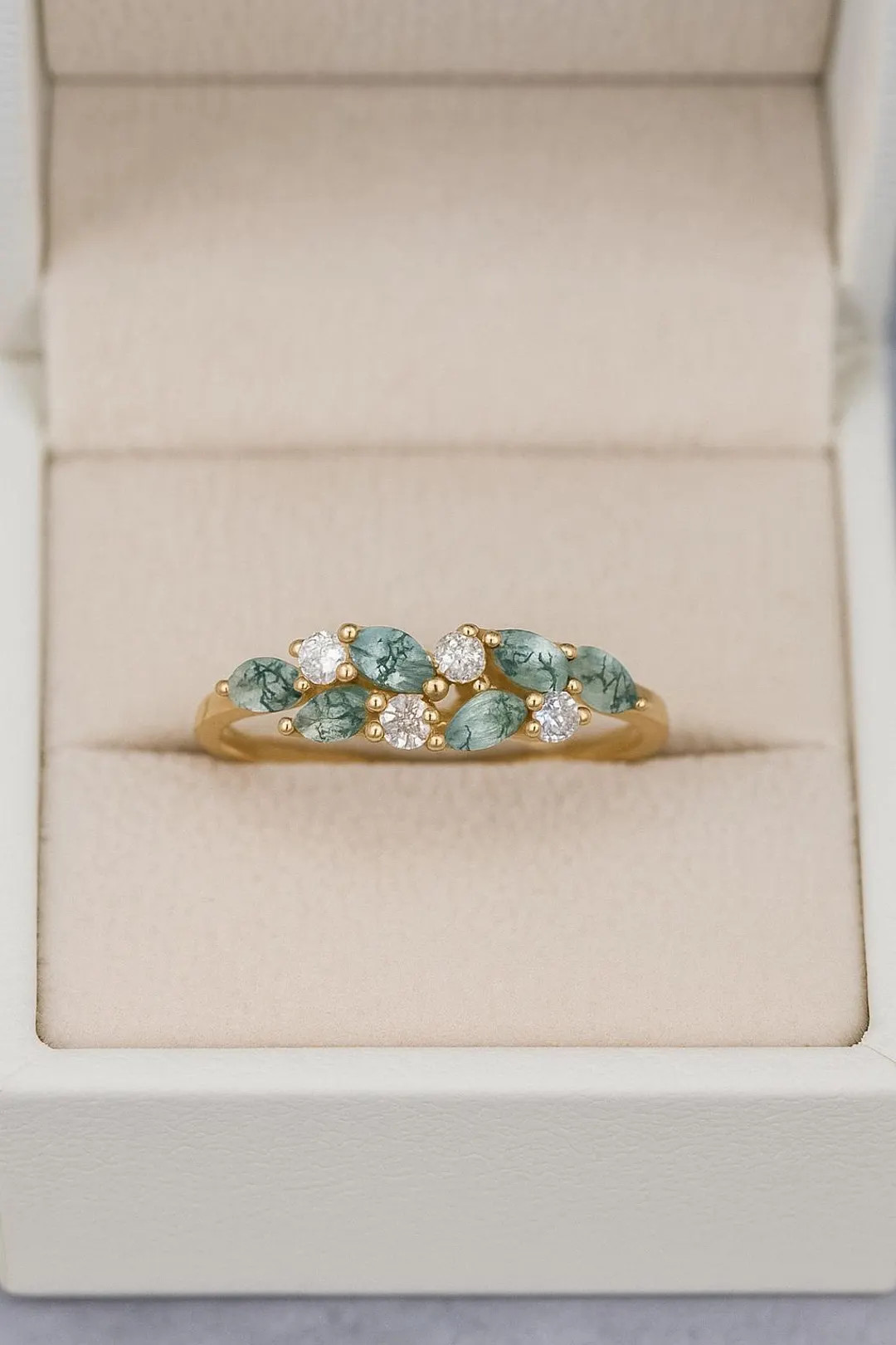 Moss Agate Cluster Ring, Moissanite Bridal Wedding Band - Etsy | Etsy (US)