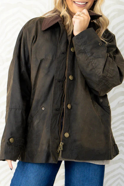 Free People Cori Olive Waxed Long Sleeve Jacket | The Willow Tree