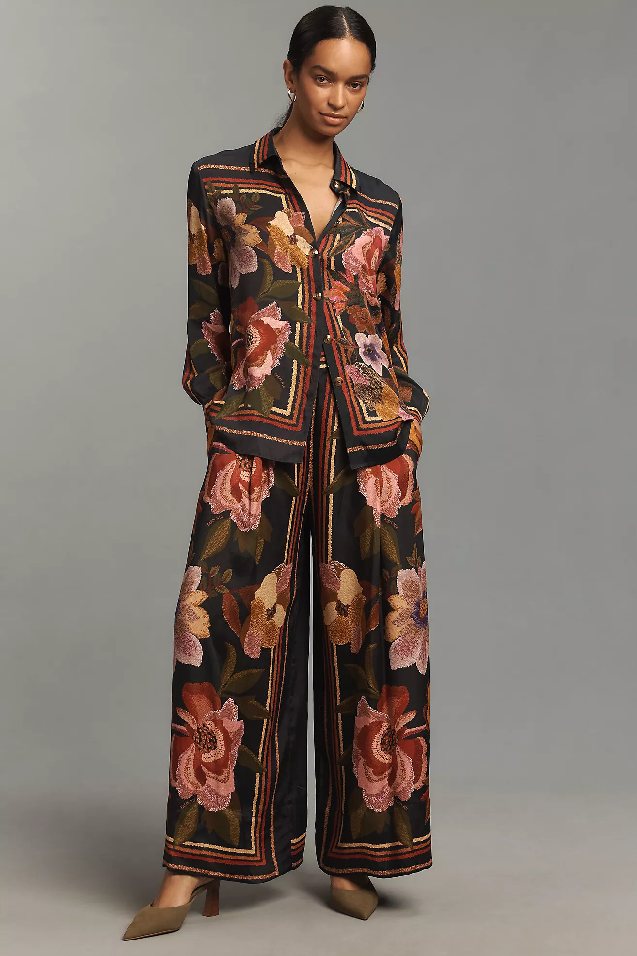 Farm Rio Chenille Flowers Wide-Leg Pants | Anthropologie (US)