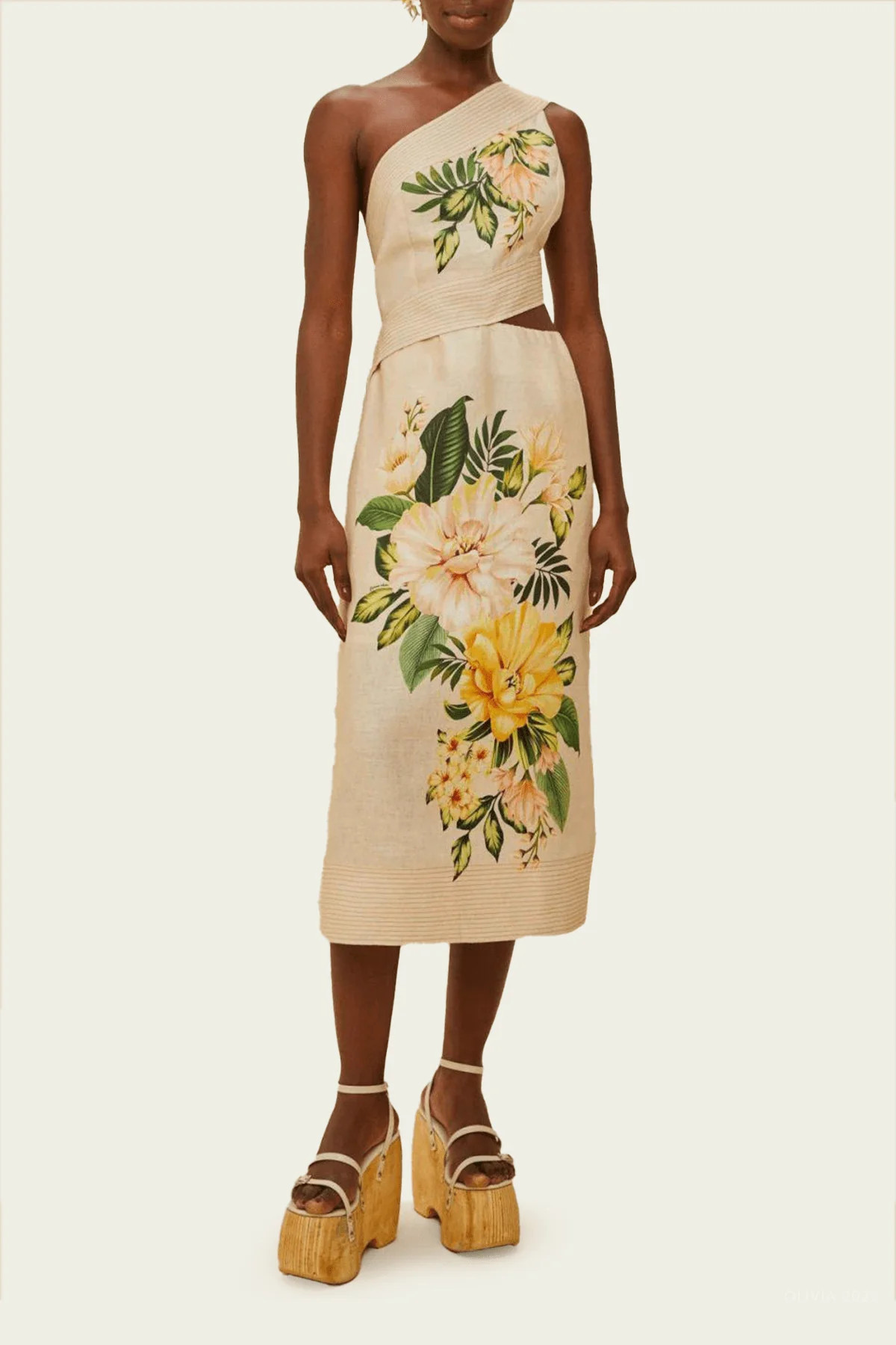 Garden Cascade Sand Midi Dress - Multicolor XS | Shop Olivia