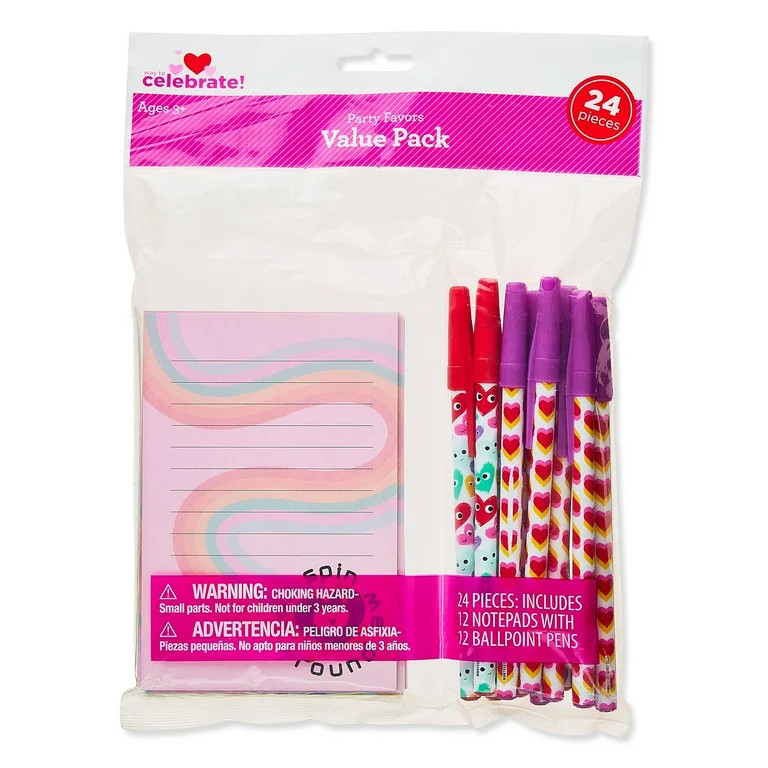Notepads and Ballpoint Pens Party Favors Value Pack, Multicolor, 24 Pieces, Valentine's Day by Wa... | Walmart (US)