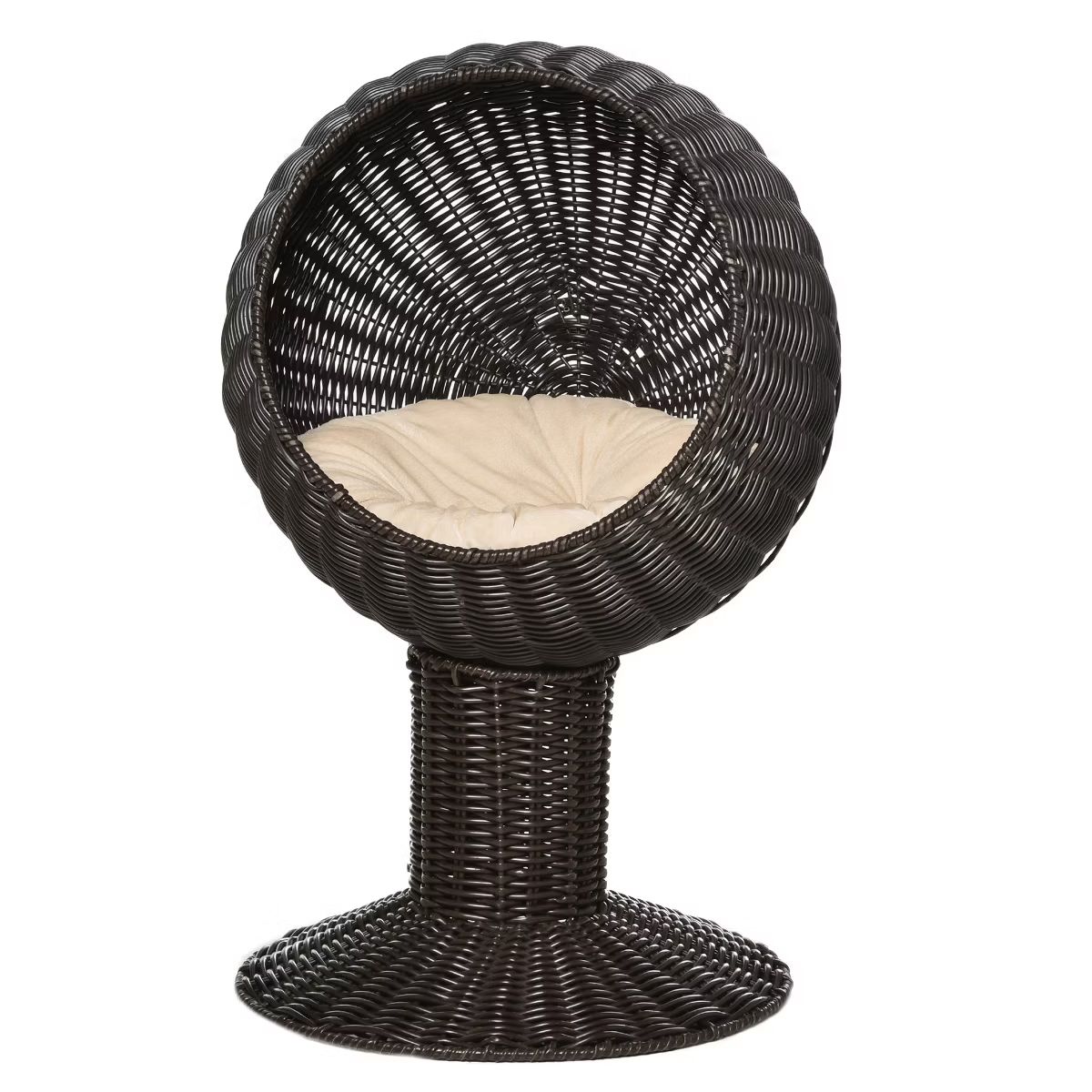 PawHut 27" Hooded Wicker Elevated Cat Bed Rattan Kitten Condo Round with Cushion | Target