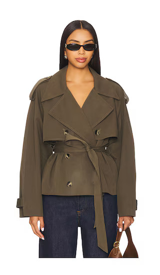 Elodie Eleanor Cropped Trench Coat in Olive | Revolve Clothing (Global)