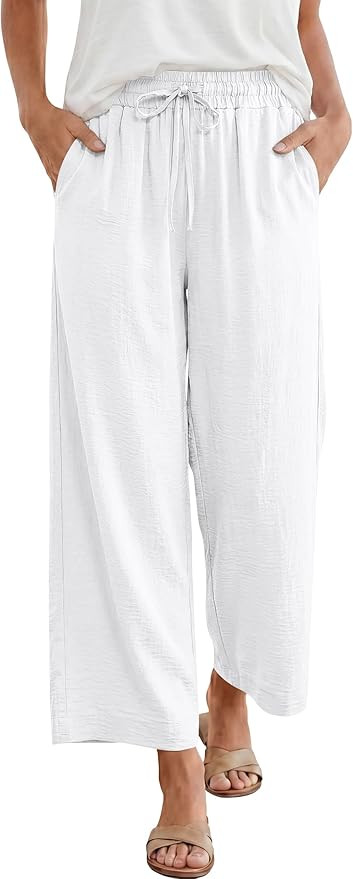 ANRABESS Women Wide Leg Capri Pants Summer Palazzo High Waisted Casual Loose Lounge Flowy Cropped... | Amazon (US)