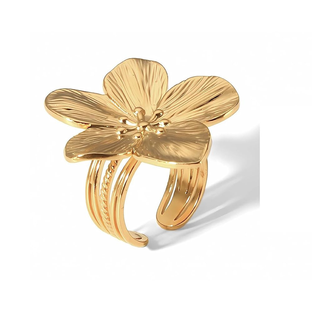 Gold Flower Ring for Women Trendy Silver Flower Statement Ring Adjustable Minimalist Rings Jewelr... | Amazon (US)