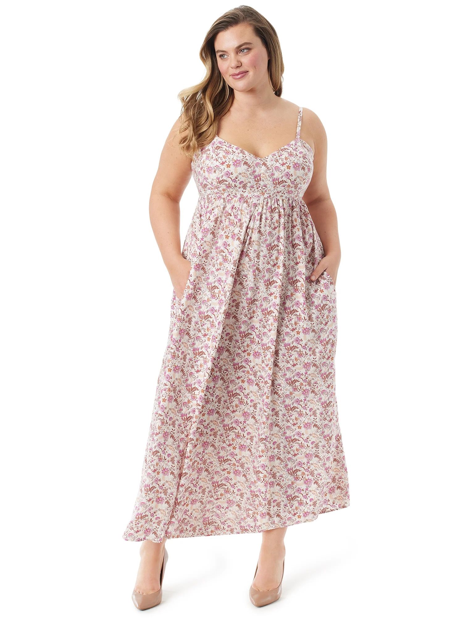 Jessica Simpson Women's and Women's Plus Open Back Maxi Cami Dress | Walmart (US)