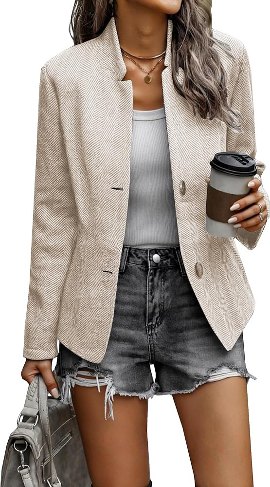 CCTOO Women's Coat Casual Open Front Blazer Long Sleeve Stand Collar Solid Trench Business Work O... | Amazon (US)