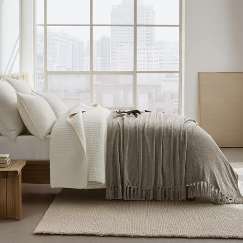 EVERGRACE Soft Chenille Bed Blanket Queen Size for Bed, Cozy Plush Fuzzy Lightweight Decorative Chenille Knit Throw Blanket with Tassels for Couch Sofa Gift Home Decor, Taupe 90"x90" | Amazon (US)