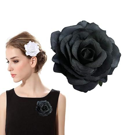 Black Rose Flower Hair Clips Flower Brooch Pin Up Mexican Flamenco Dancer Fabric Flowers Headwear... | Amazon (US)