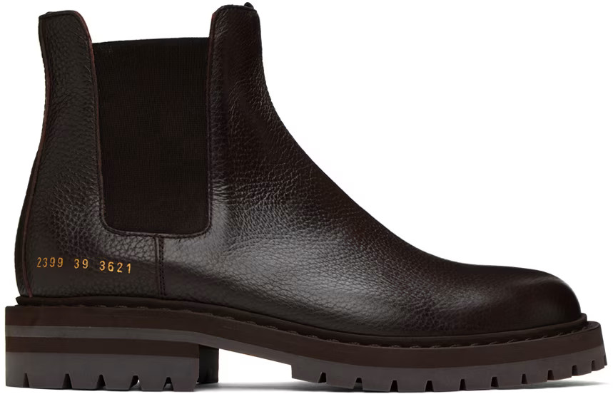 Common Projects - Brown Stamped Chelsea Boots | SSENSE