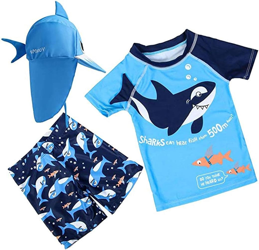 Baby Toddler Boys Two Pieces Swimsuit Set Swimwear Dinosaur Bathing Suit Rash Guards with Hat UPF... | Amazon (US)