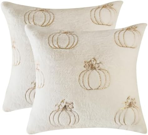 Tosleo Halloween Throw Pillow Covers 18x18 inch Set of 2 White Gloden Sequin Embroidery Pumpkins ... | Amazon (US)