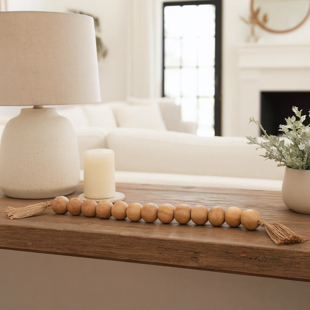 Handmade Mango Wood & Jute Decorative Beads with Woven Tassel Rustic Boho Accent for Modern Home ... | Wayfair North America