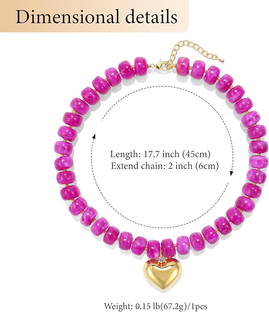 Colourful Chunky Beaded Necklace for Women, Colorful Acrylic Bead Statement Puff Heart Pendant Ne... | Amazon (US)