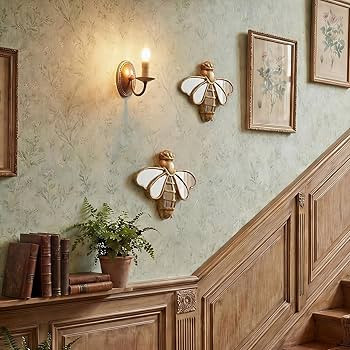 Sliner 2 Pcs Bee Mirror Wall Decor, Gold Resin Aesthetic Insect Wall Art, Vintage Decorative Bug ... | Amazon (US)