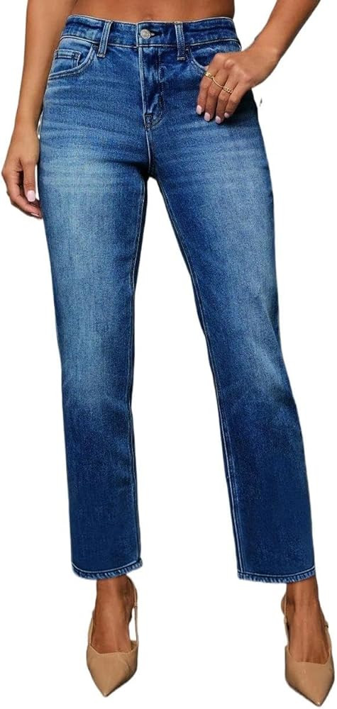 DGRPI Straight Leg Jeans for Women High Waisted Stretchy Jeans Frayed Baggy Pants | Amazon (US)