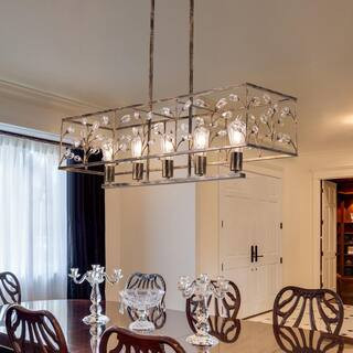 35.43 in. 5-Light Vintage Antique Bronze Rectangle Crystal Chandelier for Dining Room | The Home Depot