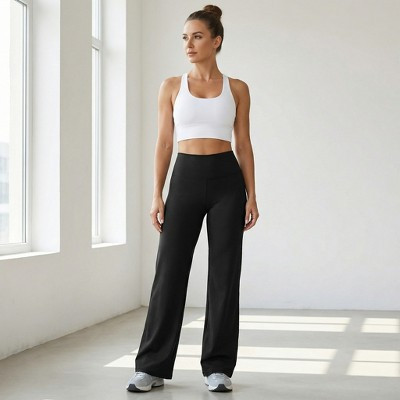 Black Wide Leg Yoga Pants – High-Waist Straight Leg Lounge Pants with Butt Lifting & Slimming Fit for Yoga, Gym & Daily Wear | Target