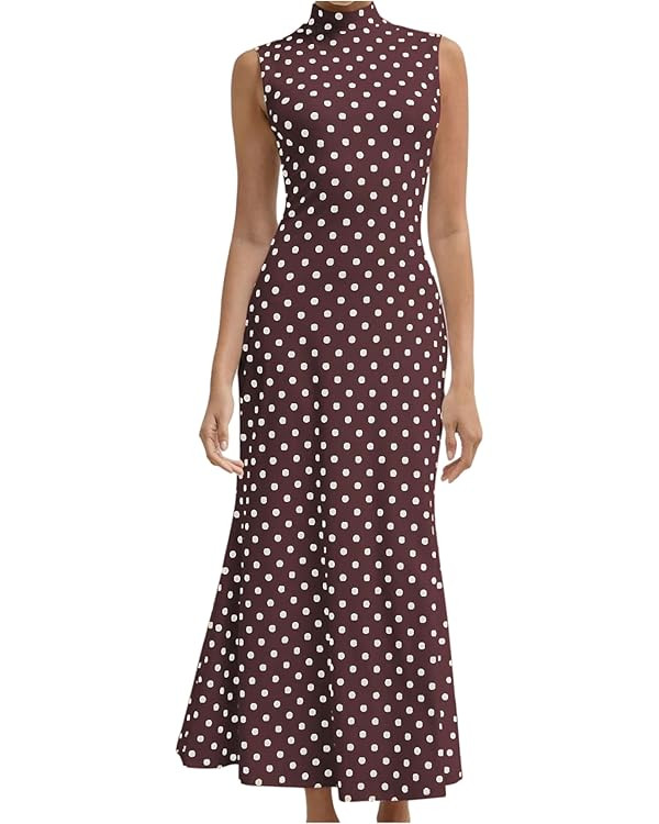Milumia Women's Polka Dots Maxi Tank Dress Vintage Mock Neck Sleeveless Elegant Long Dresses | Amazon (US)