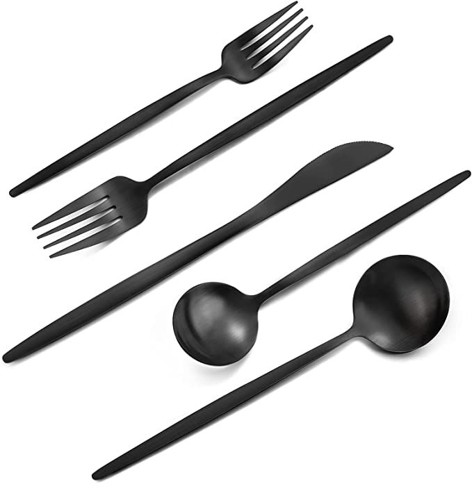 Matte Black Silverware Set, VANVRO 40-Piece Stainless Steel Flatware Set, Satin Finish tableware ... | Amazon (US)