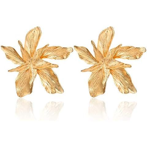 Bohemian Gold Elegant Flower Fashion Dangle Earring Cute Metal Flower Earrings Unique Chic 3D Lar... | Amazon (US)