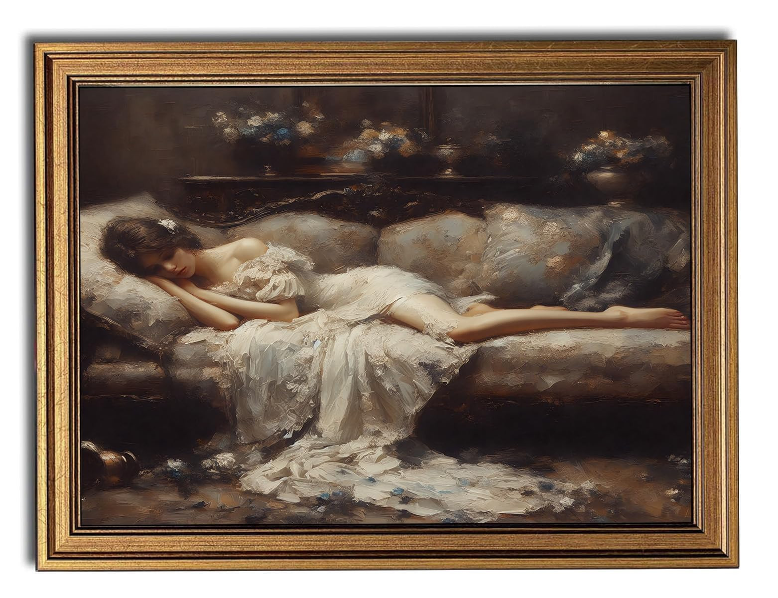 Gold Framed Wall Art Vintage Canvas Wall Art Tired Woman Moody Victorian Artwork Prints Picture f... | Amazon (US)